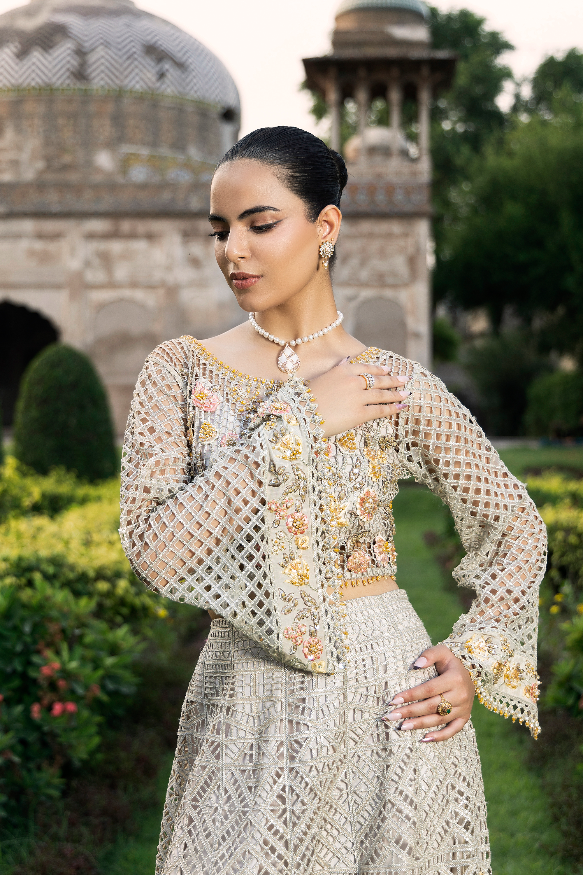 Ivory Floral Embroidered Pakistani Luxury Formal Dress-Anaya Festive ’26 –