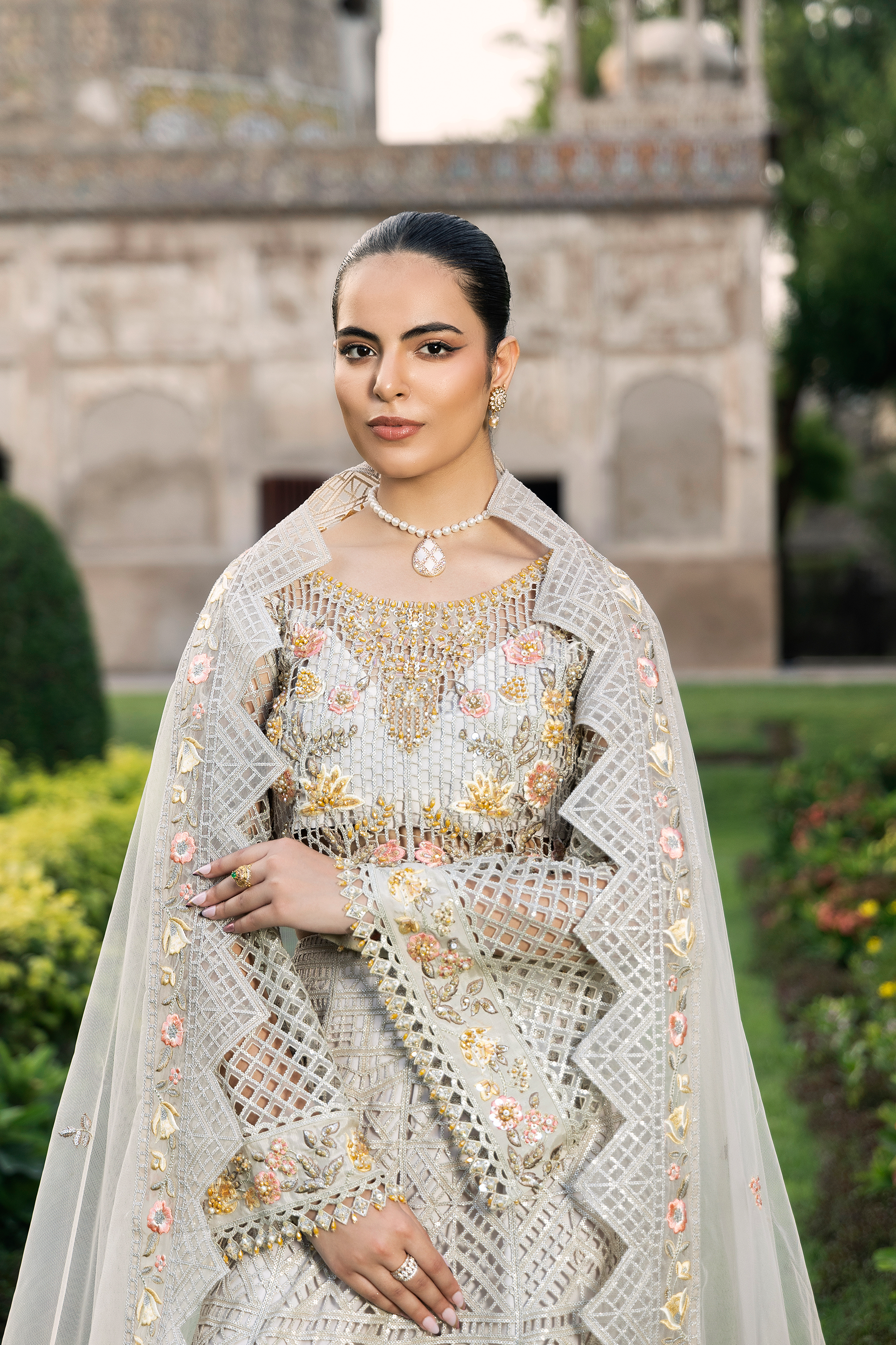 Ivory Floral Embroidered Pakistani Luxury Formal Dress-Anaya Festive ’26 –