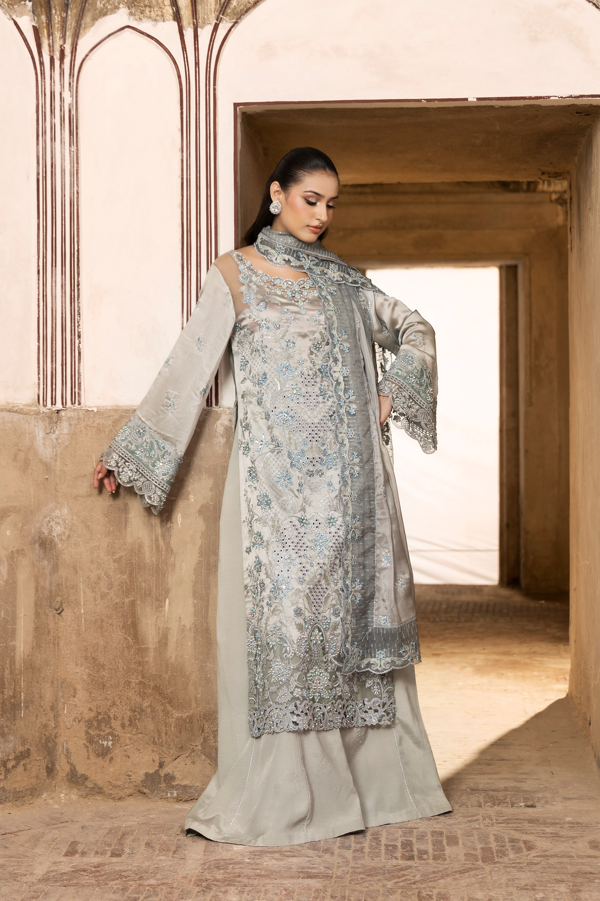 Silver Embroidered Luxury Festive Suit-Anaya Festive ’26