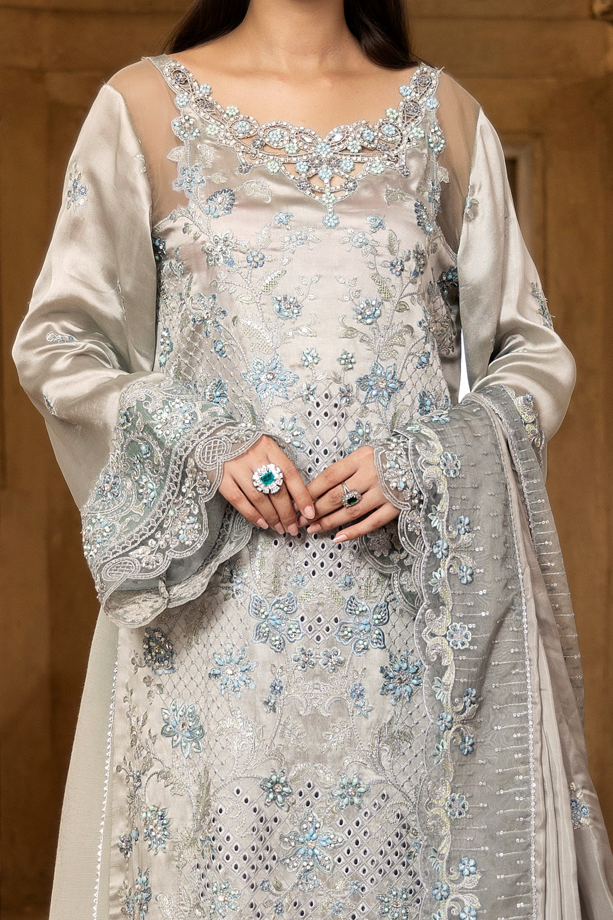 Silver Embroidered Luxury Festive Suit-Anaya Festive ’26