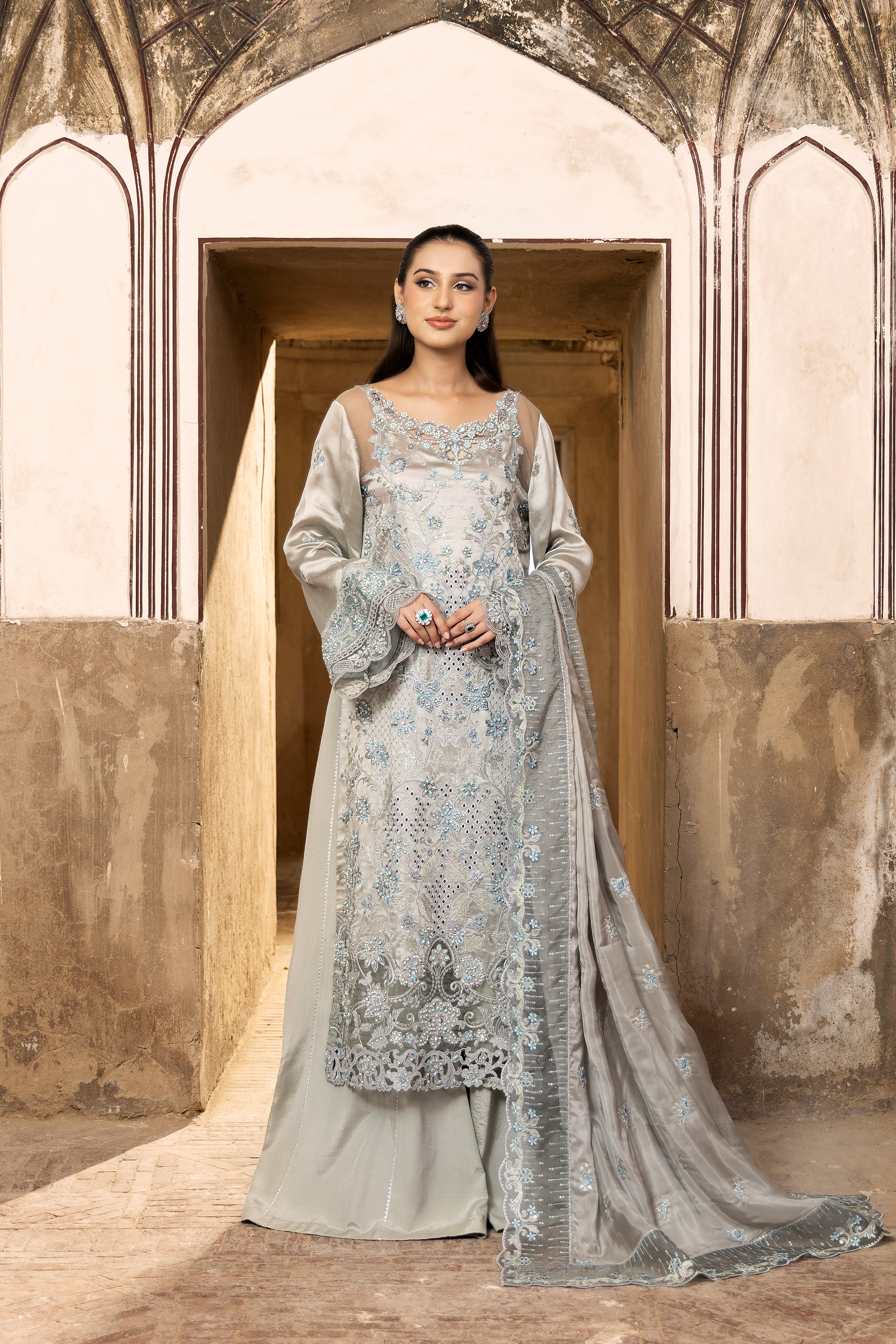 Silver Embroidered Luxury Festive Suit-Anaya Festive ’26