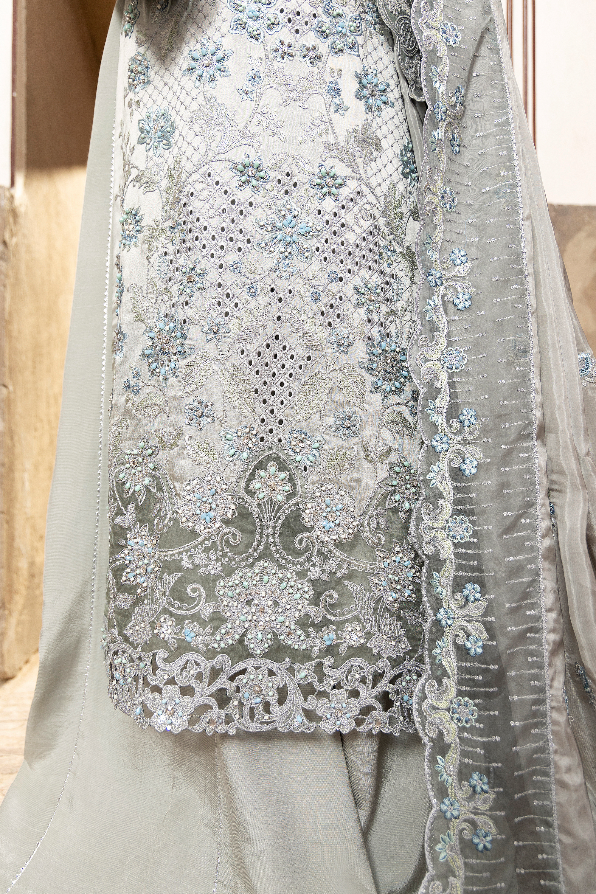 Silver Embroidered Luxury Festive Suit-Anaya Festive ’26