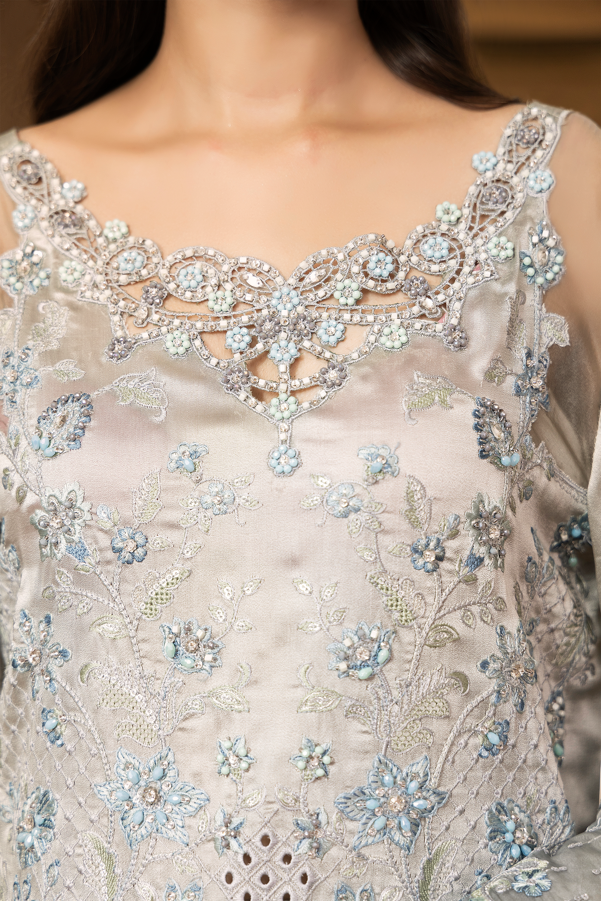 Silver Embroidered Luxury Festive Suit-Anaya Festive ’26