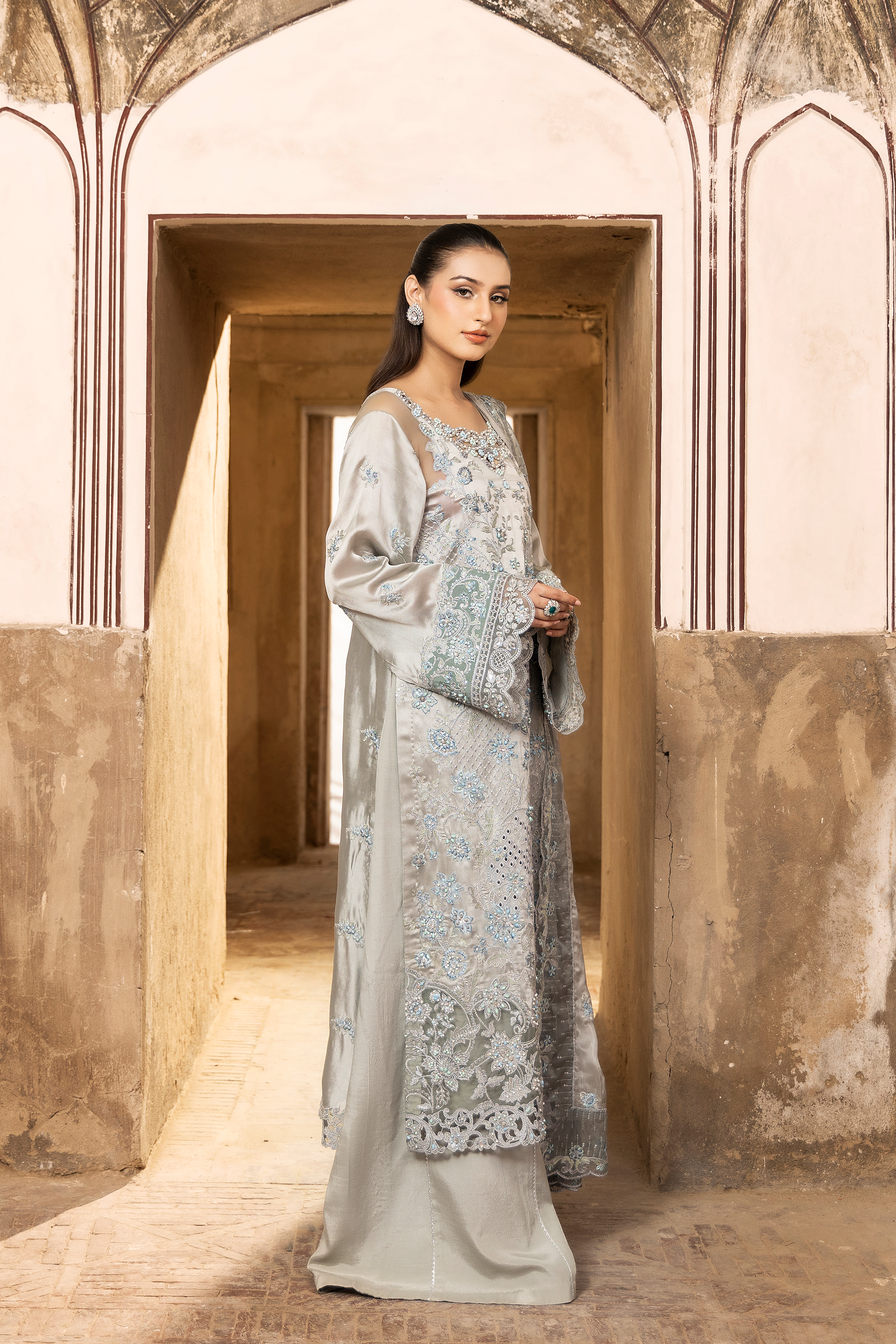 Silver Embroidered Luxury Festive Suit-Anaya Festive ’26