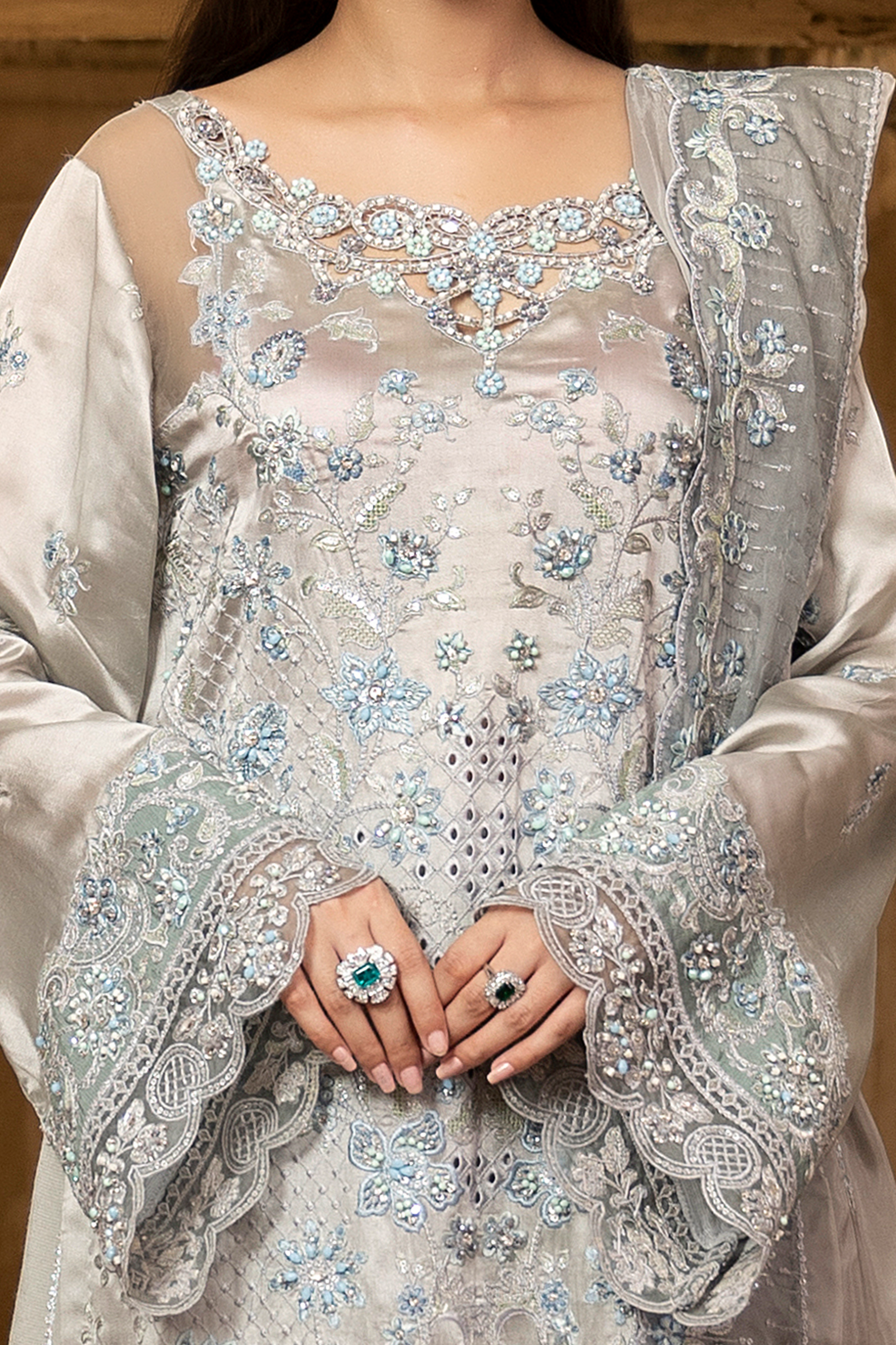 Silver Embroidered Luxury Festive Suit-Anaya Festive ’26