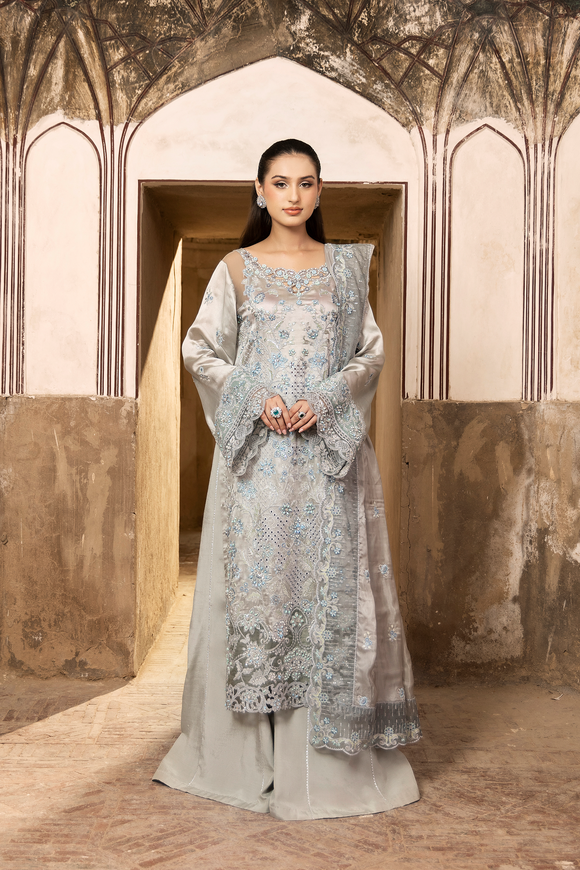 Silver Embroidered Luxury Festive Suit-Anaya Festive ’26