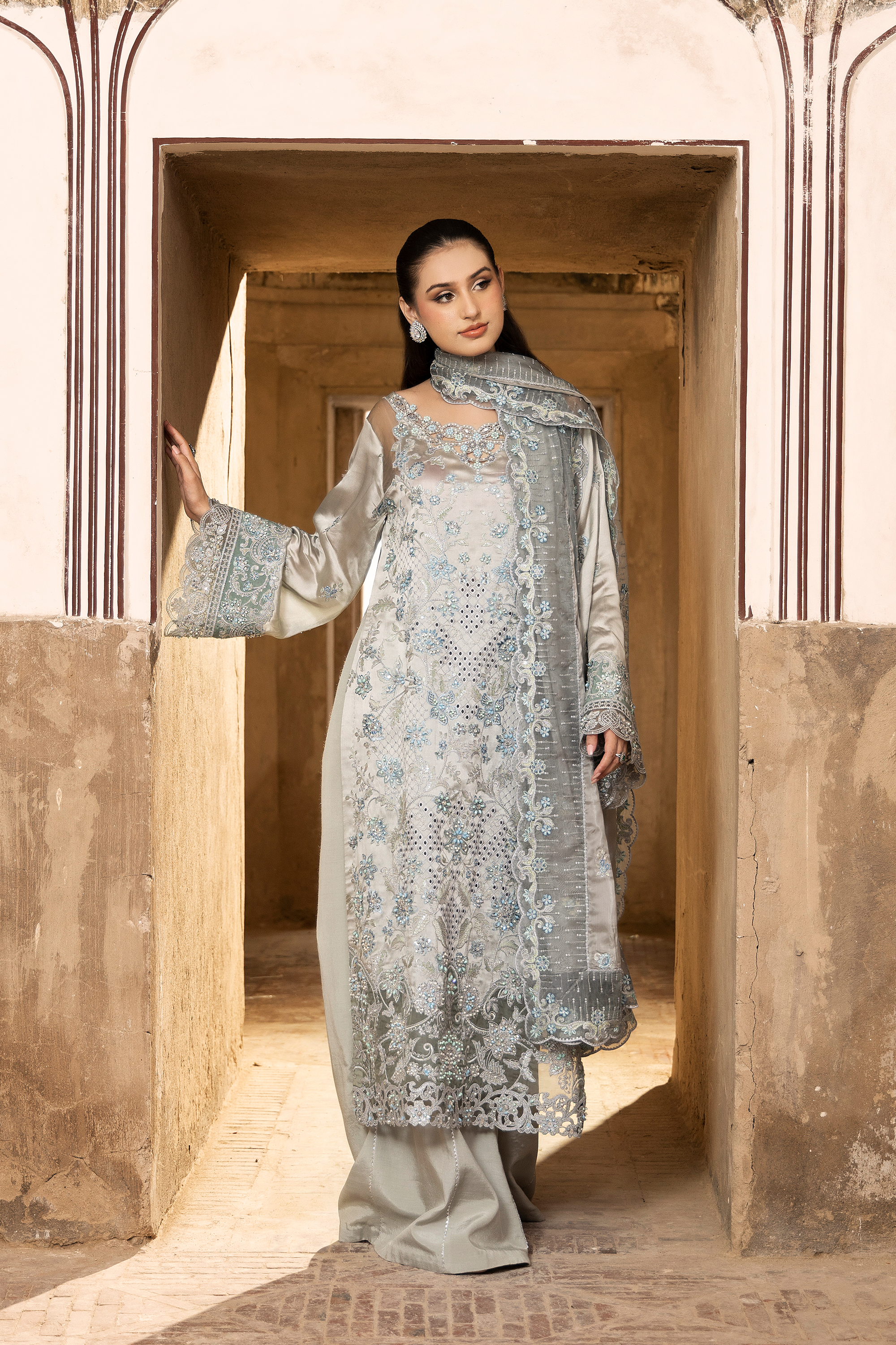 Silver Embroidered Luxury Festive Suit-Anaya Festive ’26