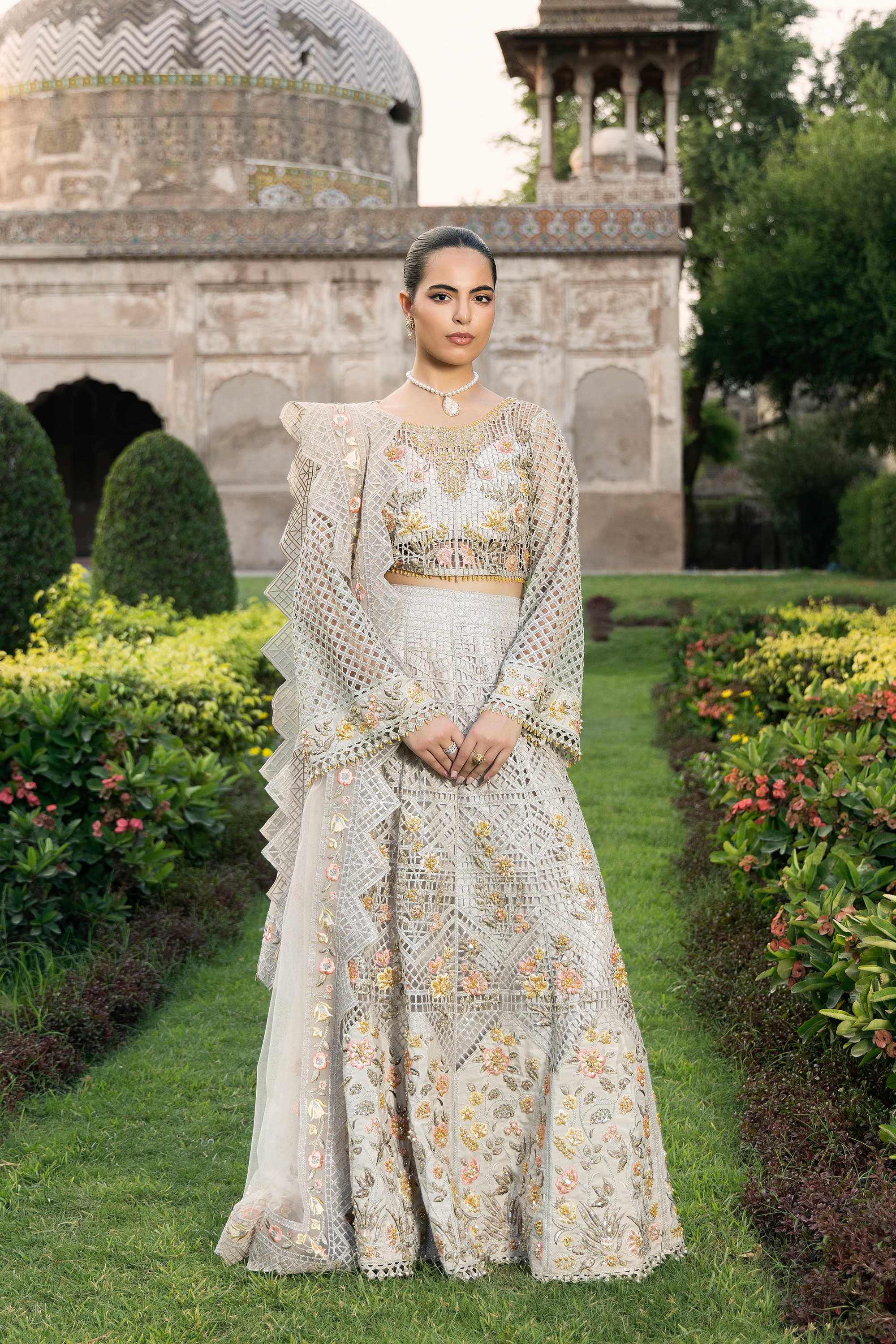 Ivory Floral Embroidered Pakistani Luxury Formal Dress-Anaya Festive ’26 –
