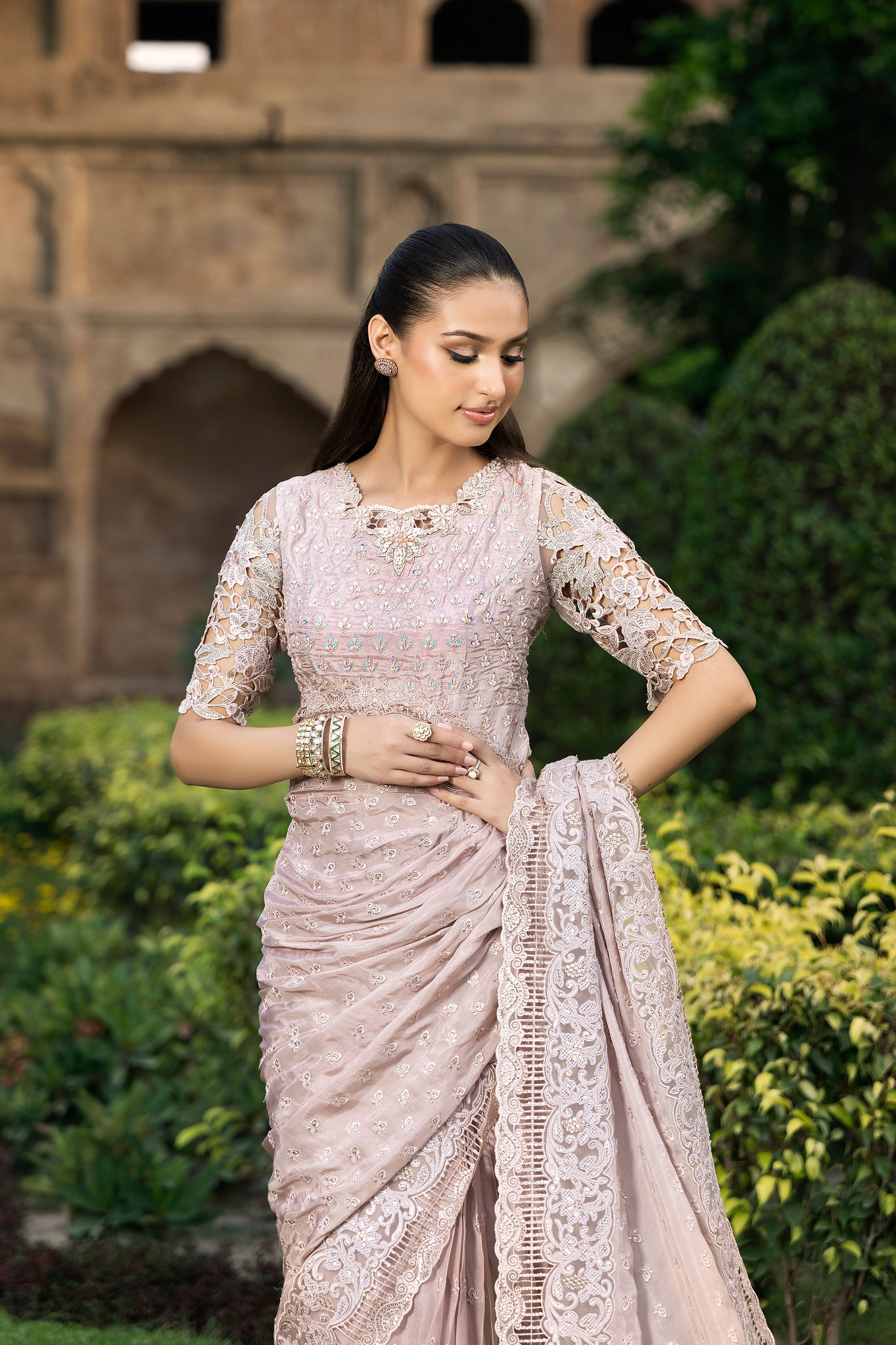 Blush Pink Embroidered Saree New Design-Anaya Festive ’26